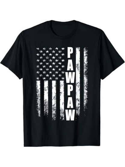 Men's Graphic T-Shirt Distressed American Flag With Vertical Bold Lettering Pawpaw