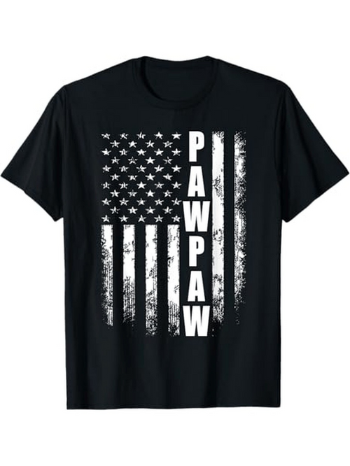 Men's Graphic T-Shirt Distressed American Flag With Vertical Bold Lettering Pawpaw
