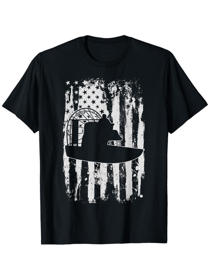 Men's Graphic T-Shirt Weathered American Flag Tribute With Shadowy Submarine Silhouette Under Grunge Texture Submarine