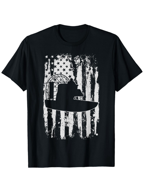 Men's Graphic T-Shirt Weathered American Flag Tribute With Shadowy Submarine Silhouette Under Grunge Texture Submarine