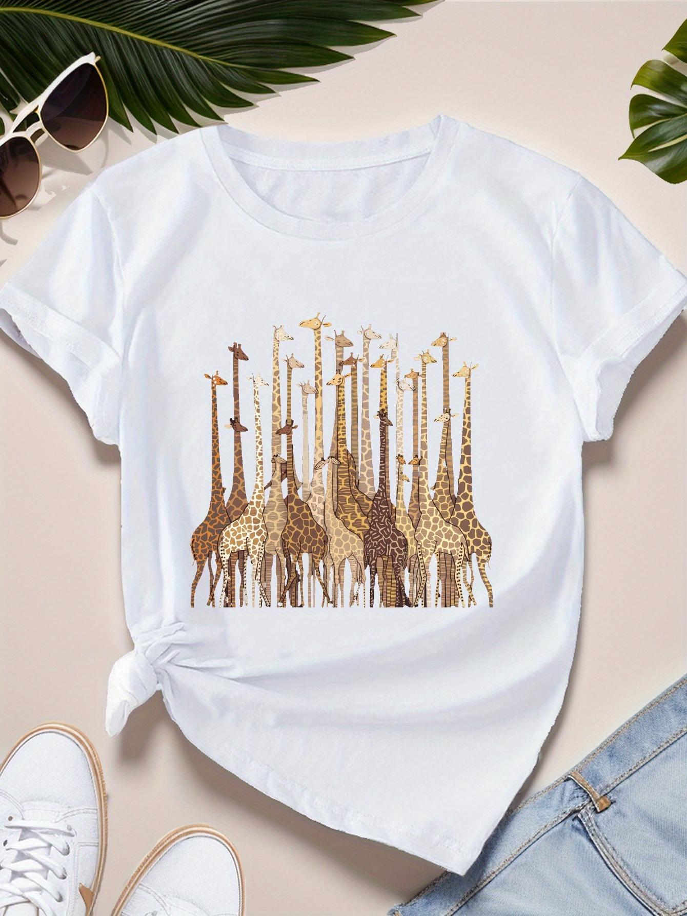 Women's Graphic T-Shirt Gentle Herd Of Giraffes Among Whispering Savannah Grasses Under Open Sunlight Giraffe