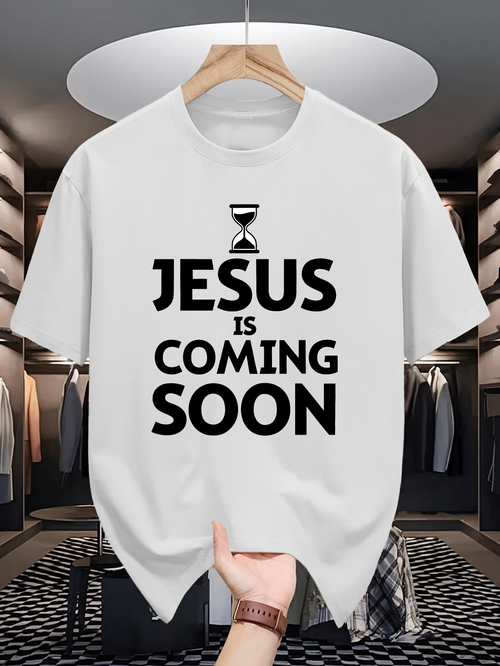 Men's Graphic T-Shirt Jesus Is Coming Soon With Bold Letters And Hourglass Symbol T Shirt