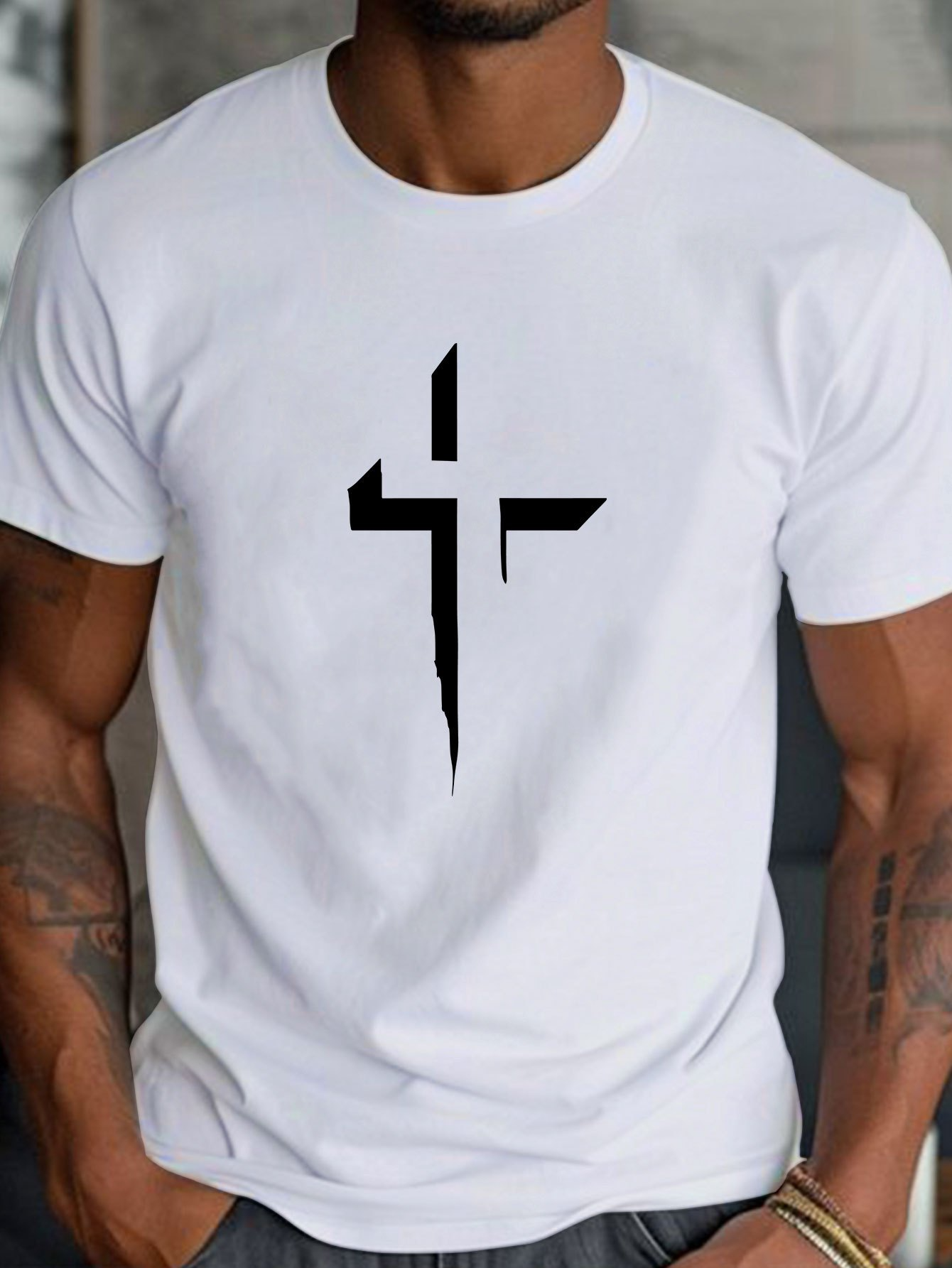 Men's Graphic T-Shirt Modern Abstract Black Graphic On Clean Minimal White Cross