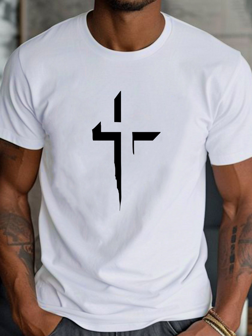 Men's Graphic T-Shirt Modern Abstract Black Graphic On Clean Minimal White Cross