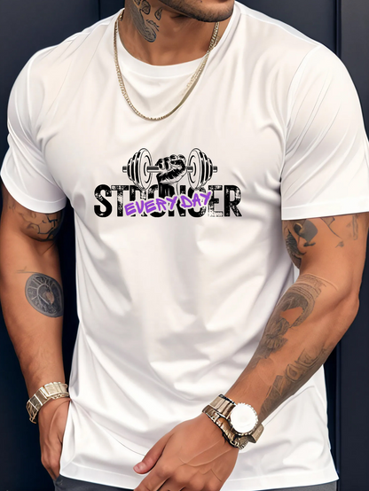 Men's Graphic T-Shirt Everyday Stronger Dumbbell Graphic With Motivational Text Featuring Gym Barbell
