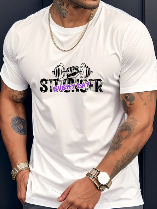 Men's Graphic T-Shirt Everyday Stronger Dumbbell Graphic With Motivational Text Featuring Gym Barbell