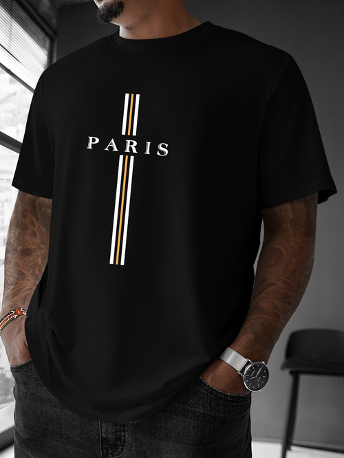 Men's Graphic T-Shirt Paris White And Gold Vertical Stripes On Minimalist T Shirt