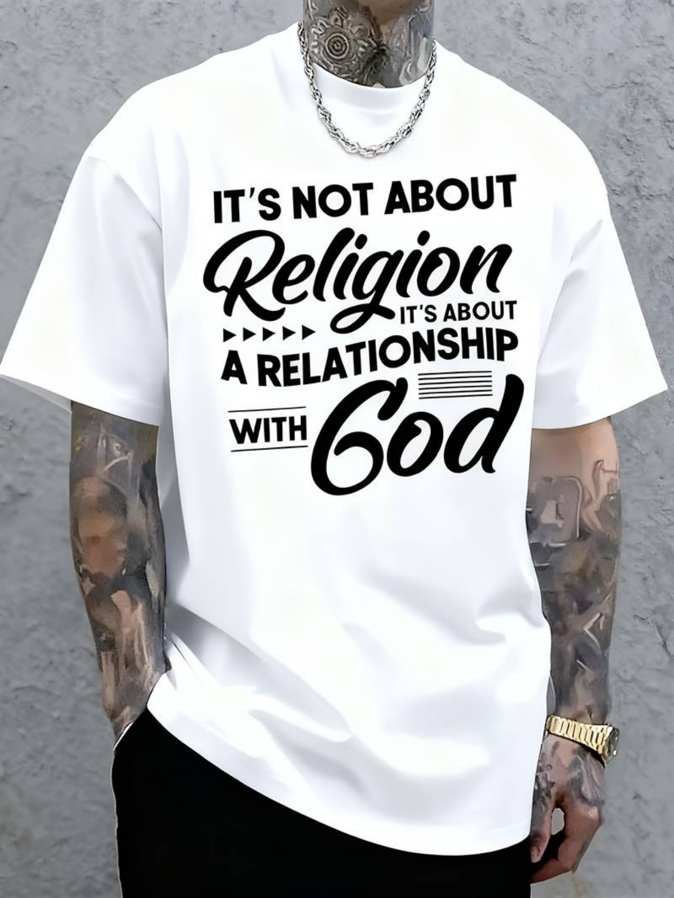 Men's Graphic T-Shirt Its Not About Religion A Relationship With God Graphic Text Statement T Shirt