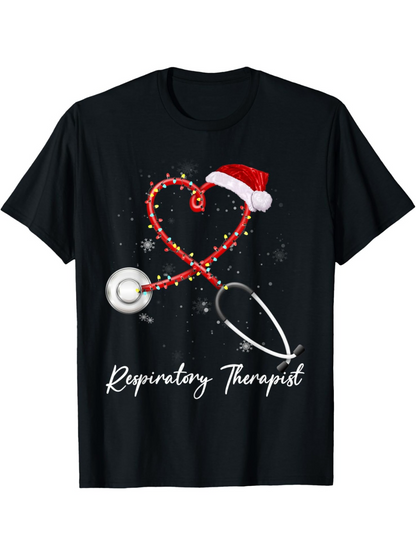 Men's Graphic T-Shirt Respiratory Therapist Festive Holiday Heart With Sparkling Stethoscope Design
