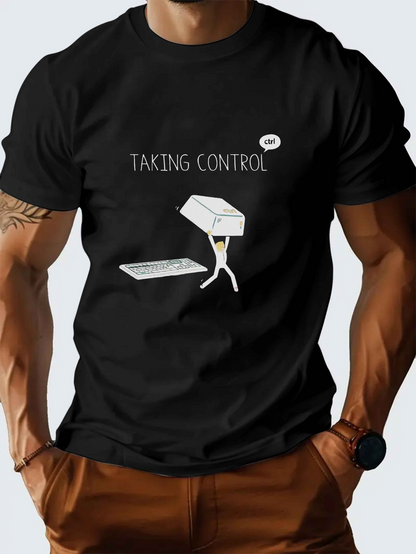 Men's Graphic T-Shirt Taking Control Cartoon Figure Lifting Closed Box With Funny Minimalist Character