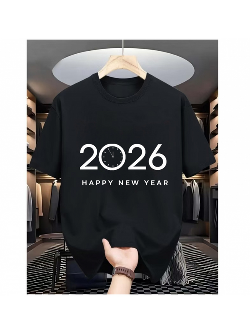 Men's Graphic T-Shirt Happy New Year Modern Countdown Clock With Minimalist Festive Font Design Shirt