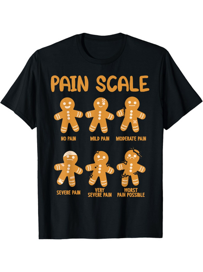 Men's Graphic T-Shirt Pain Scale With Cartoon Gingerbread Cookie Characters Expressing Pain