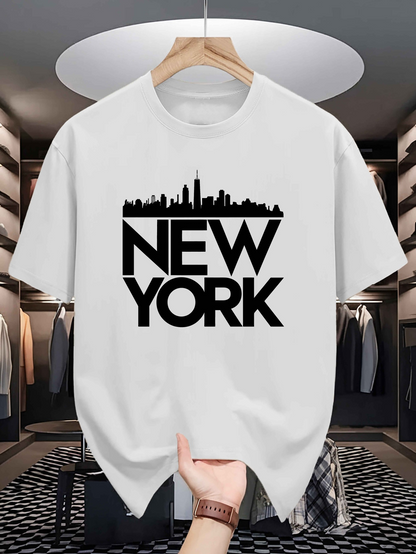 Men's Graphic T-Shirt Bold Block Letters Featuring City Skyline New York