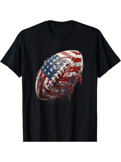 Men's Graphic T-Shirt Distressed American Flag Patterned Football Design