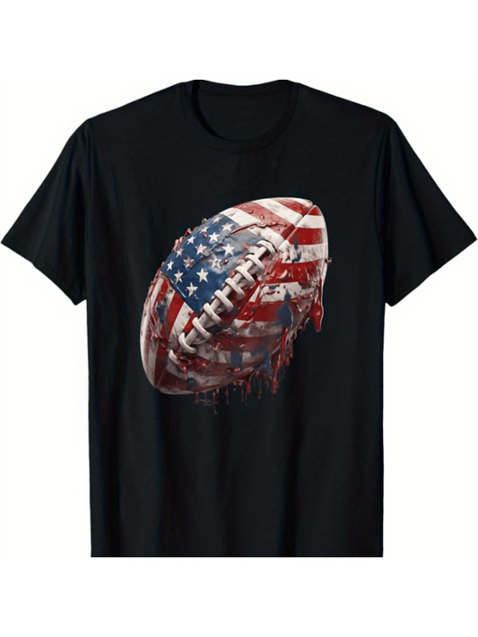 Men's Graphic T-Shirt Distressed American Flag Patterned Football Design
