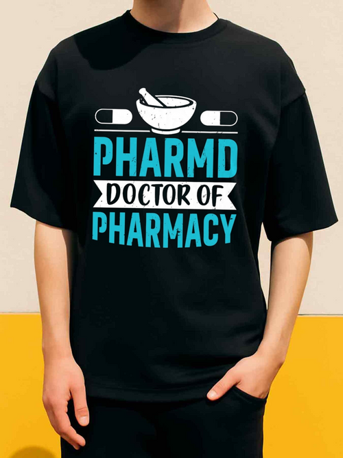 Men's Graphic T-Shirt Pharmd Doctor Of Pharmacy Bold Blue Lettering Surrounded By Pills And Mortar Bowl