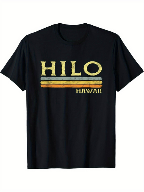 Men's Graphic T-Shirt Hilo Hawaii Retro Stripes With Vintage Sun Washed Look T Shirt