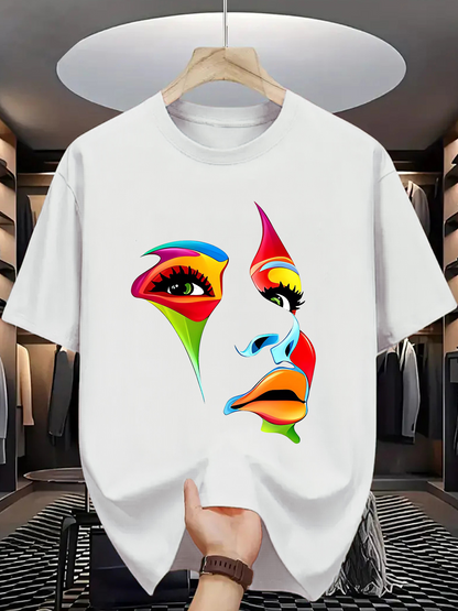 Men's Graphic T-Shirt Colorful Abstract Expression With Vibrant Painted Strokes Art Face