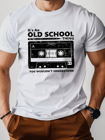 Men's Graphic T-Shirt Old School Retro Cassette Tape With Bold Lettering Centered Design