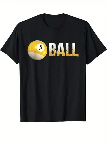 Men's Graphic T-Shirt Yellow Pool Billiard Number Nine Ball Next To Text Ball