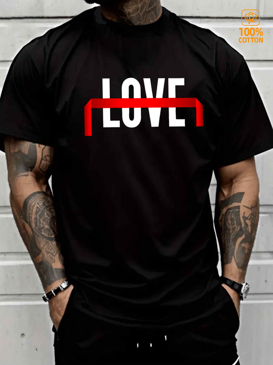 Men's Graphic T-Shirt White Bold Letters With Red Graphic Accent And Black Cotton Love T Shirt