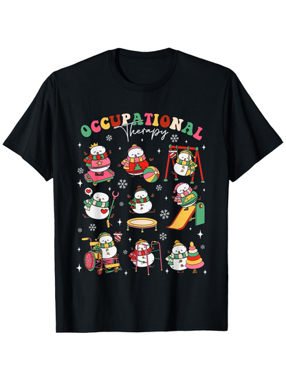 Men's Graphic T-Shirt Occupational Therapy Snowmen Engaged In Winter Activities And Holiday Playground