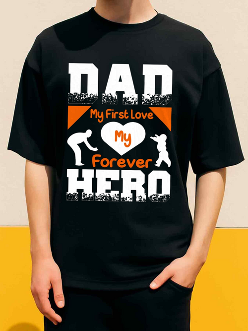 Men's Graphic T-Shirt My First Love Forever Hero With Playful Father And Child Silhouette Dad