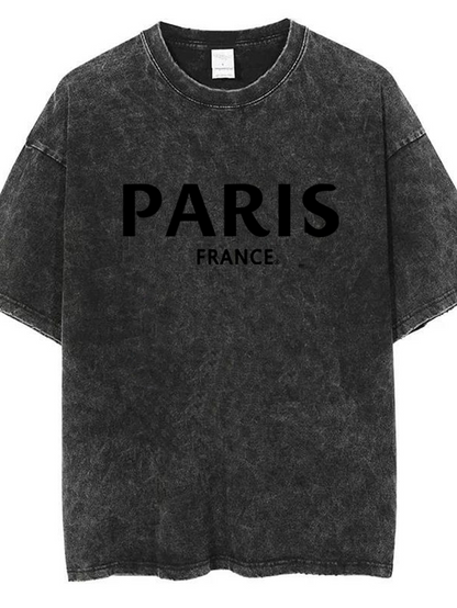 Men's Graphic T-Shirt Paris France Solid Black Minimalist Cotton Graphic T Shirt