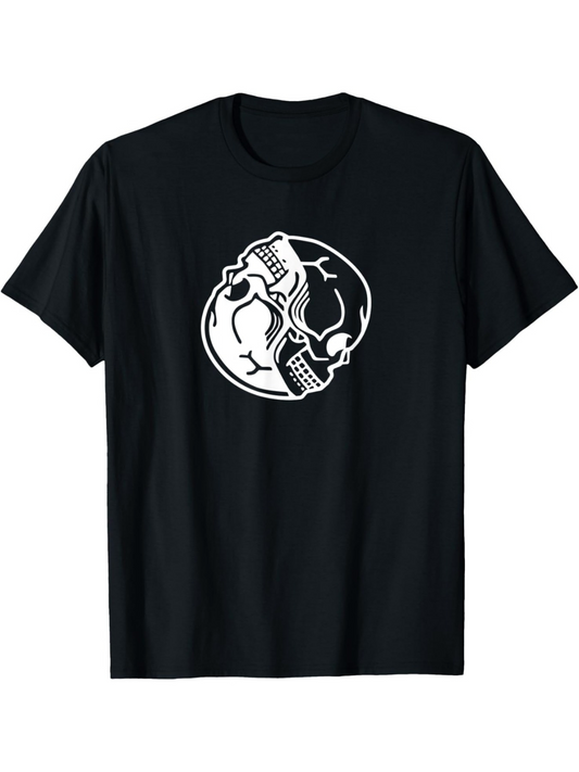 Men's Graphic T-Shirt Two Cracked Half Skulls Facing Each Other On Black Skull