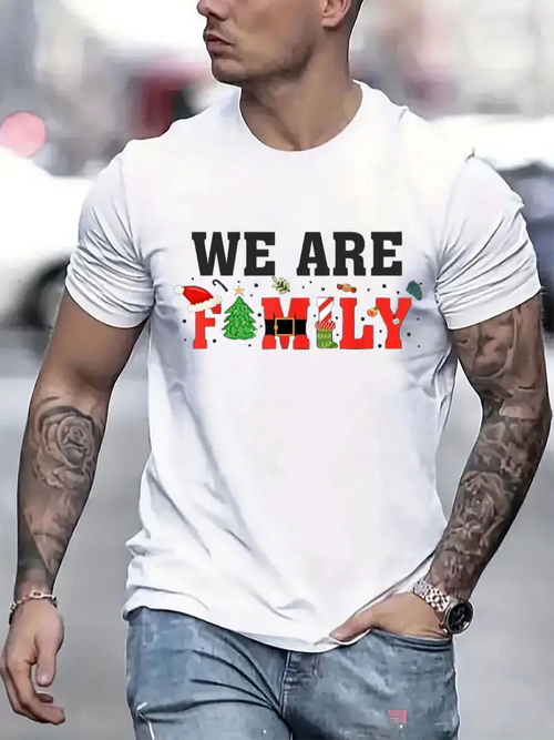 Men's Graphic T-Shirt We Are Family Holiday Festive Letters With Winter Christmas Trees Family