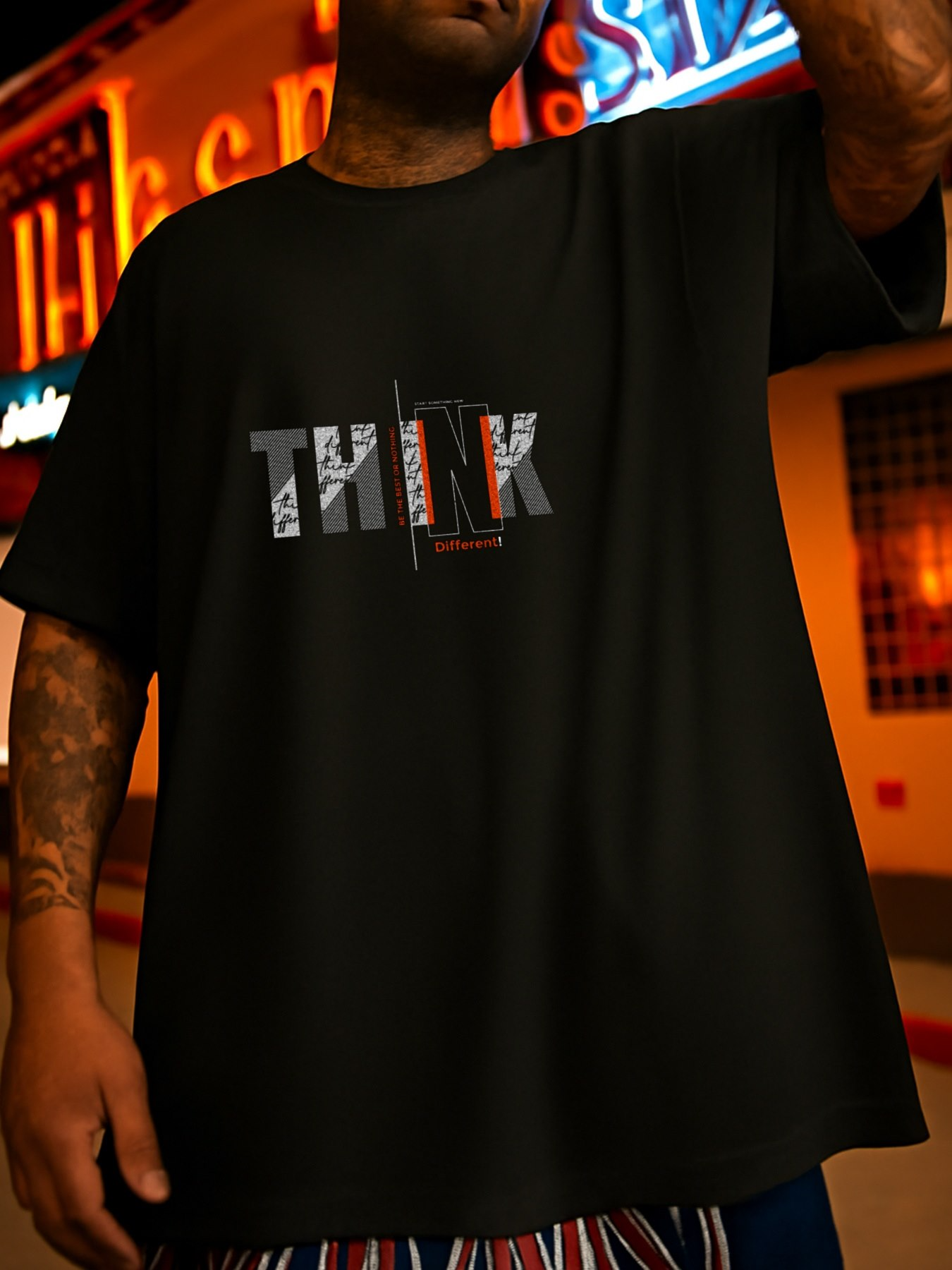 Men's Graphic T-Shirt Modern Letter Patterns Across Black Streetwear Shirt