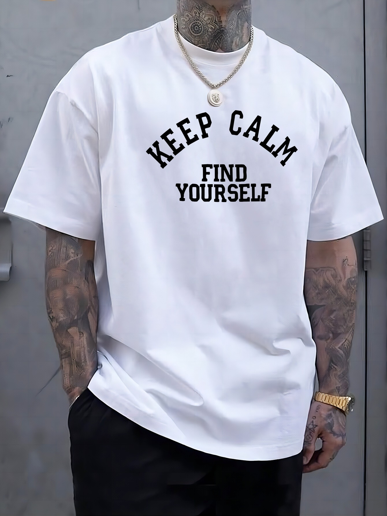 Men's Graphic T-Shirt Keep Calm Find Yourself Motivational Slogan Letter Print T Shirt
