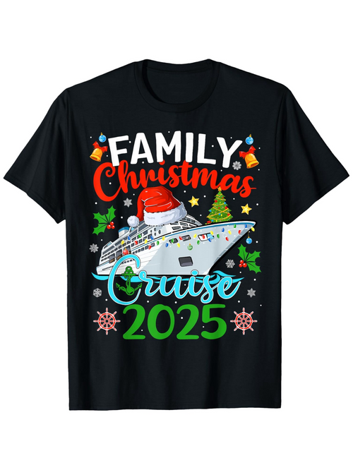 Men's Graphic T-Shirt Family Christmas Cruise 2025 Festive Decorations With Santa Hat On Holiday Cruise Ship