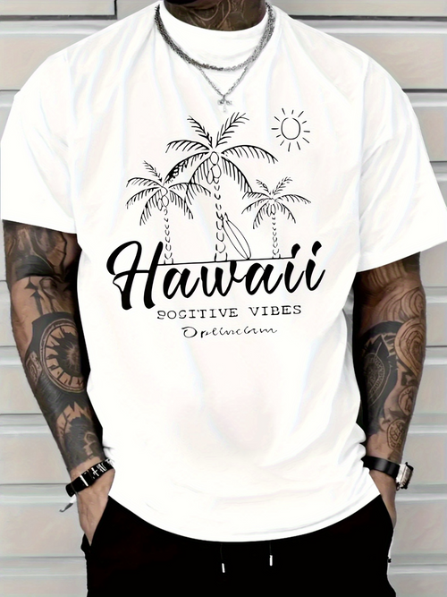 Men's Graphic T-Shirt Hawaii With Palm Trees Sun And Relaxed Vacation Vibes