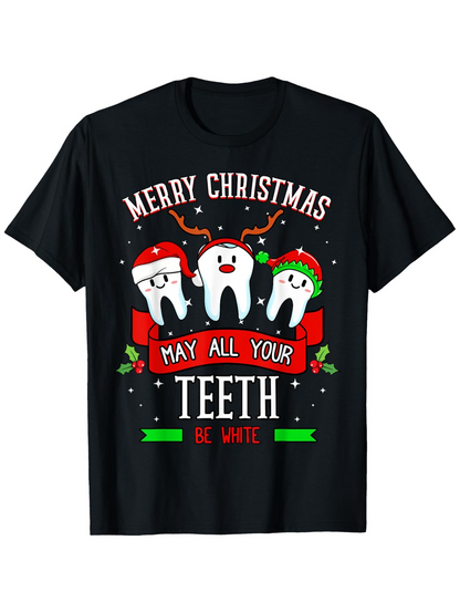 Men's Graphic T-Shirt Merry Christmas Festive Snowy Night With Cartoon Santa Teeth