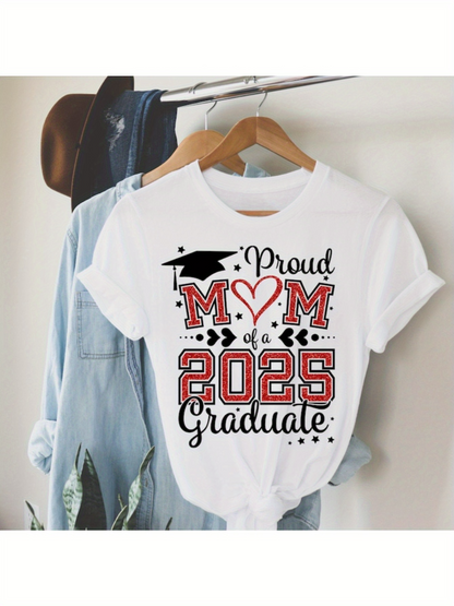 Men's Graphic T-Shirt Proud Mom Of A 2025 Graduate With Red Letters And Graduation Cap