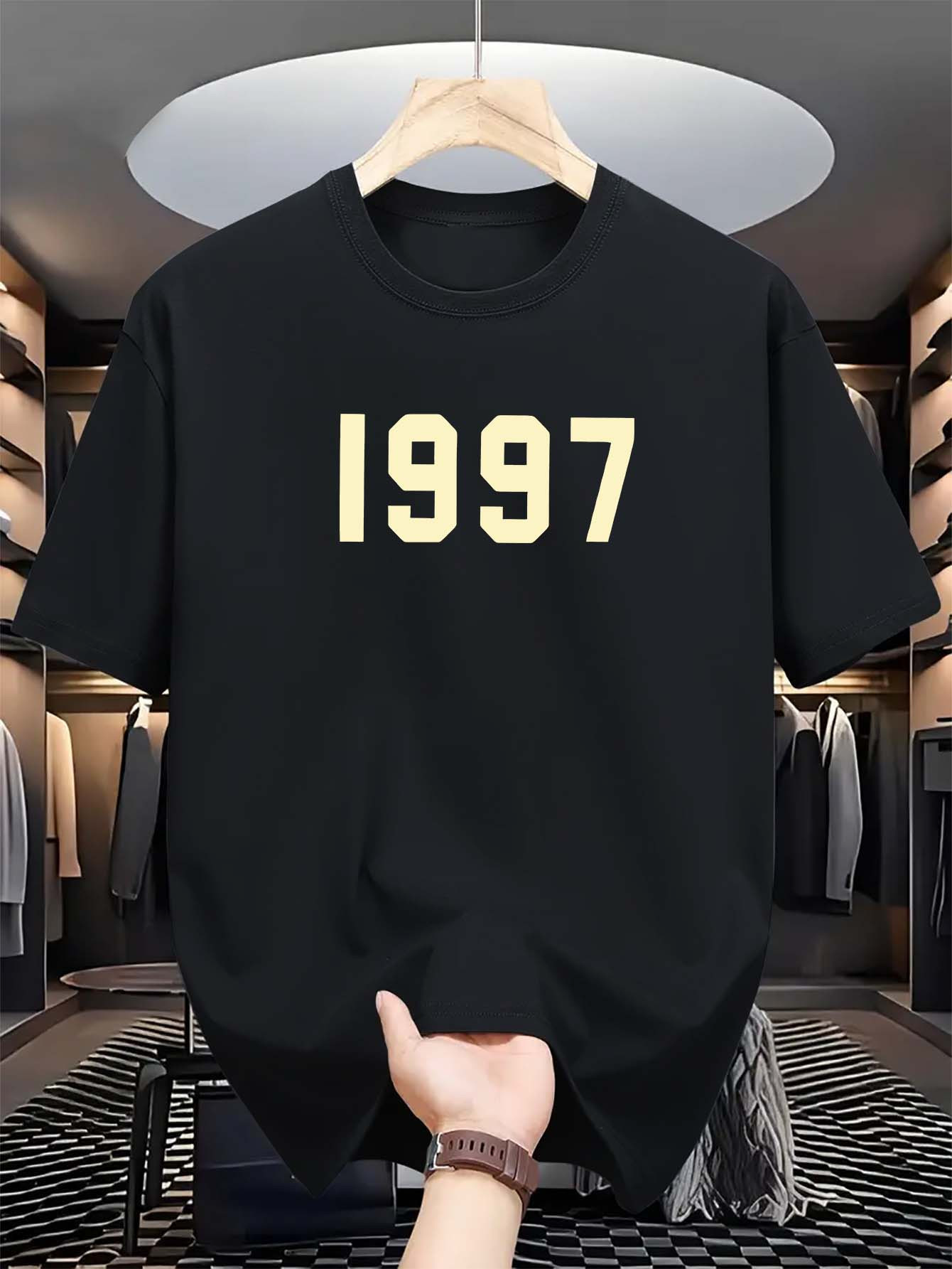 Men's Graphic T-Shirt Bold Retro Numbers On Classic Cotton Black T Shirt 1997