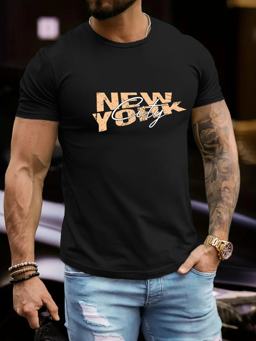 Men's Graphic T-Shirt Modern Graffiti Lettering Among Abstract Shapes New York