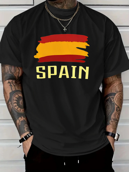 Men's Graphic T-Shirt Spain Bold Brush Strokes With Yellow Red Painted Flag