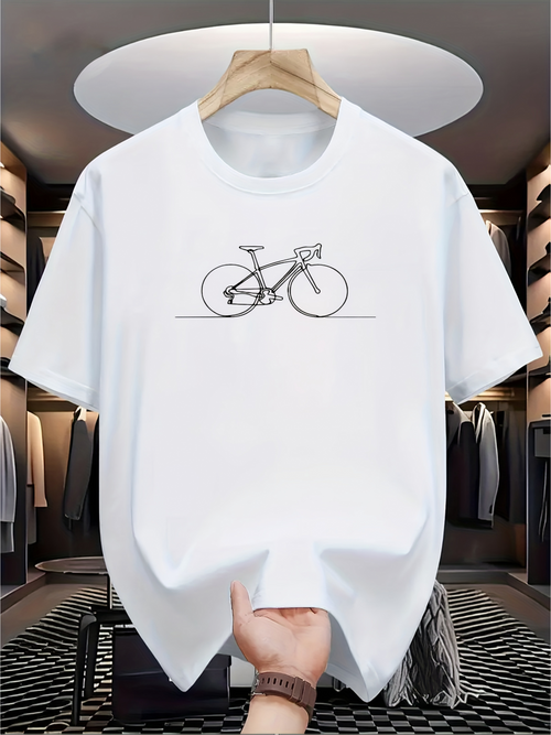 Men's Graphic T-Shirt Simple Line Art Bicycle Under Minimalist Sunlight Scene Bicycle