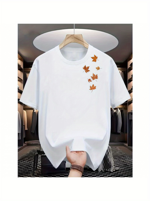 Men's Graphic T-Shirt Crisp Autumn Leaves Scattered Lightly Across Soft Cotton T Shirt