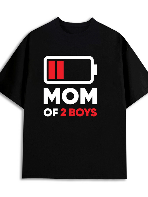 Men's Graphic T-Shirt Low Power Mom Of Two Boys With Battery Icon