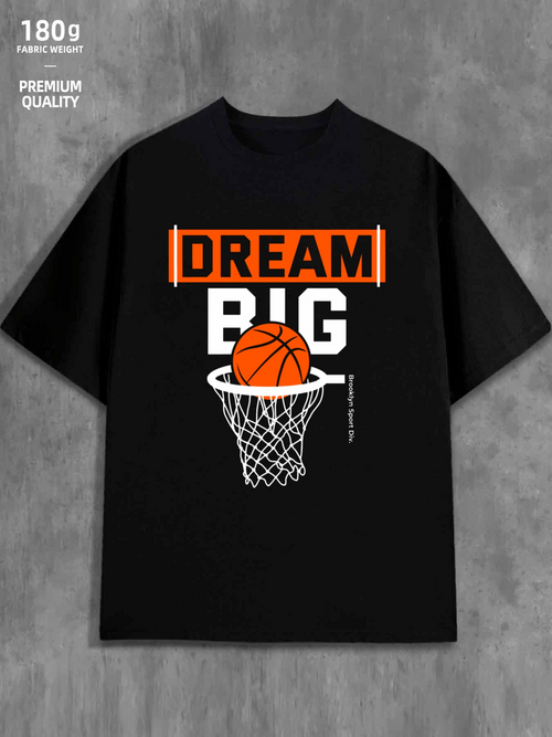 Men's Graphic T-Shirt Dream Big Orange Basketball Going Through A White Net