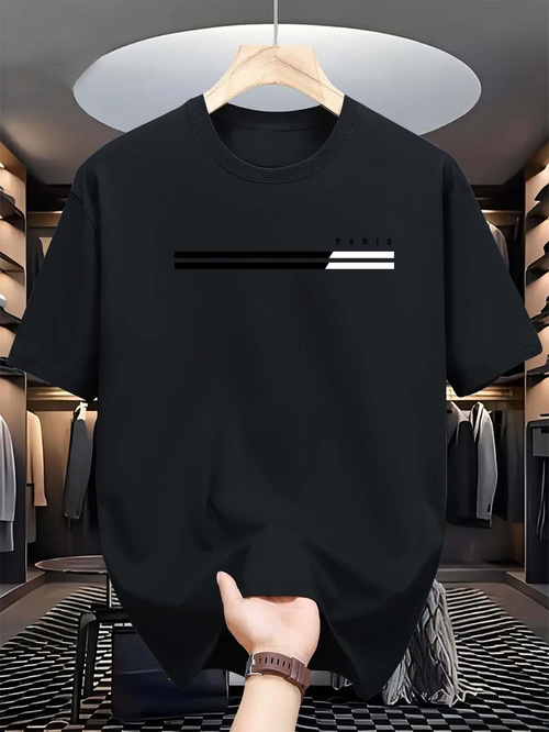 Men's Graphic T-Shirt Minimalist Black And White Lines With Modern Striped Accent Pattern