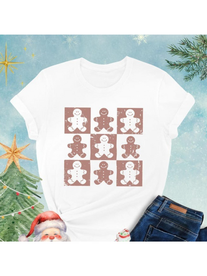 Men's Graphic T-Shirt Cute Festive Gingerbread Cookies Playing Among Snowy Trees