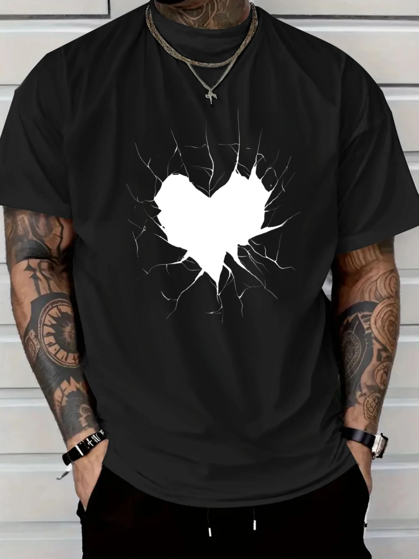 Men's Graphic T-Shirt Broken Cracked Center Heart With Radiating Sharp Edges