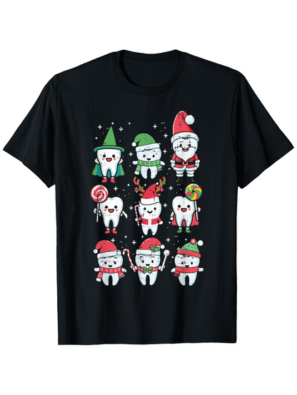Men's Graphic T-Shirt Holiday Smiling Teeth With Lollipops And Festive Christmas Decorated Characters