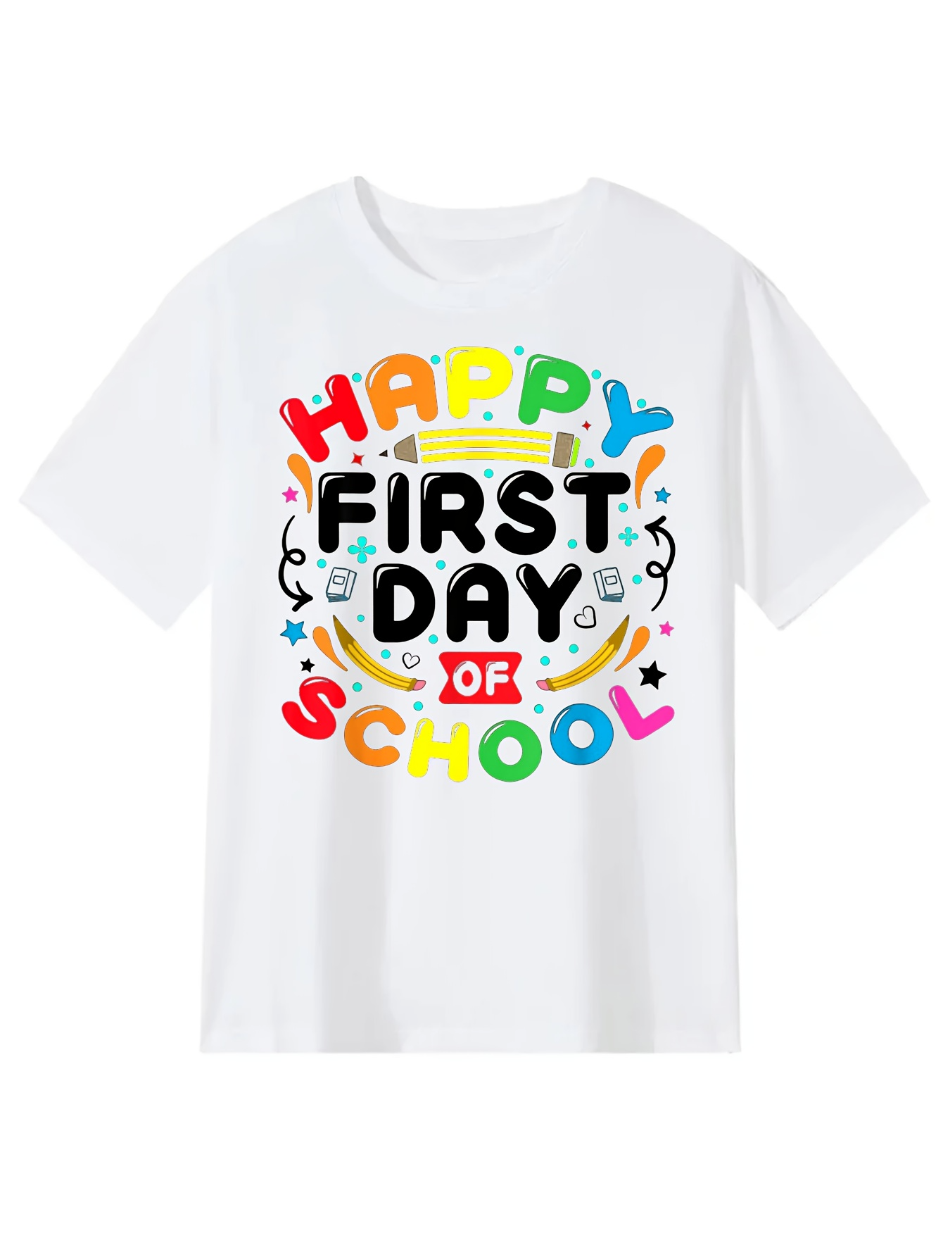 Men's Graphic T-Shirt Happy First Day Of School With Colorful Doodles And School Themed Objects
