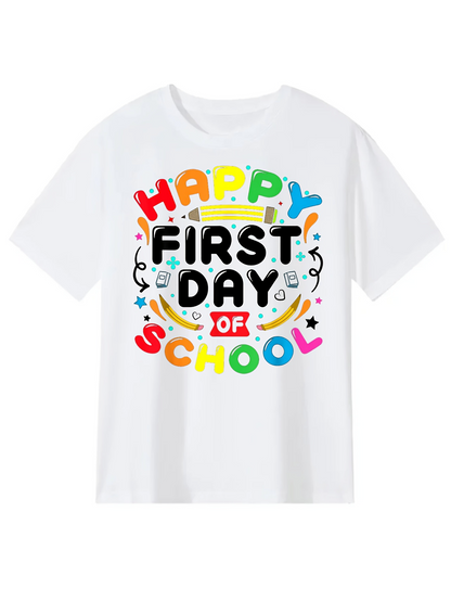 Men's Graphic T-Shirt Happy First Day Of School With Colorful Doodles And School Themed Objects