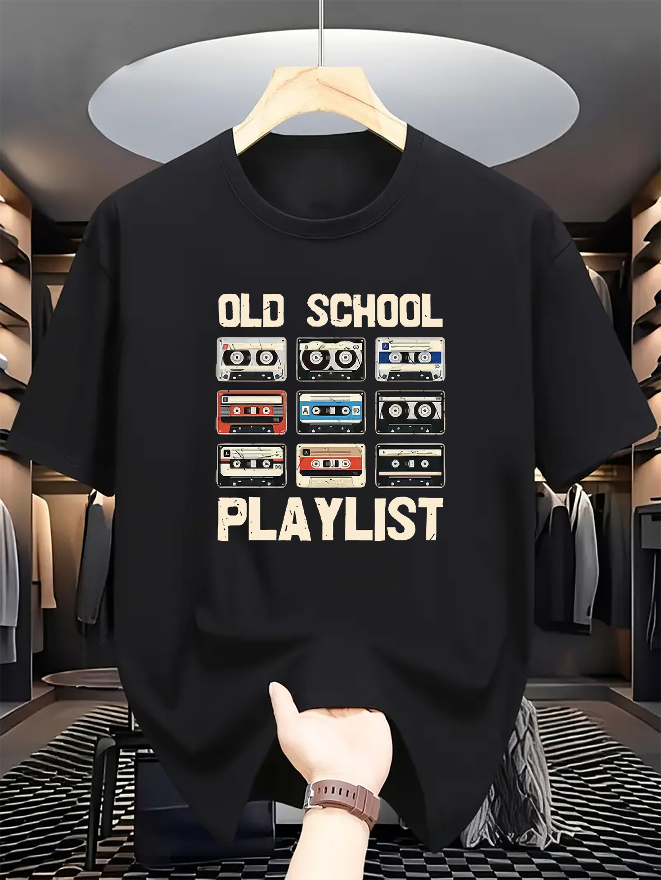 Men's Graphic T-Shirt Old School Playlist Retro Cassette Tapes Arranged Neatly With Playful Color Blocks